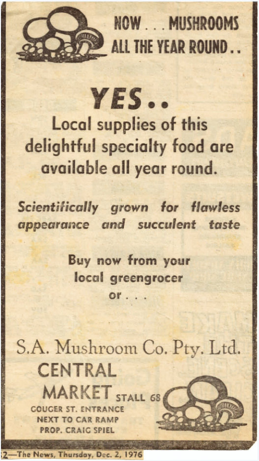 Advertisement for Central Market Stall. (c1976. Source: Supplied)